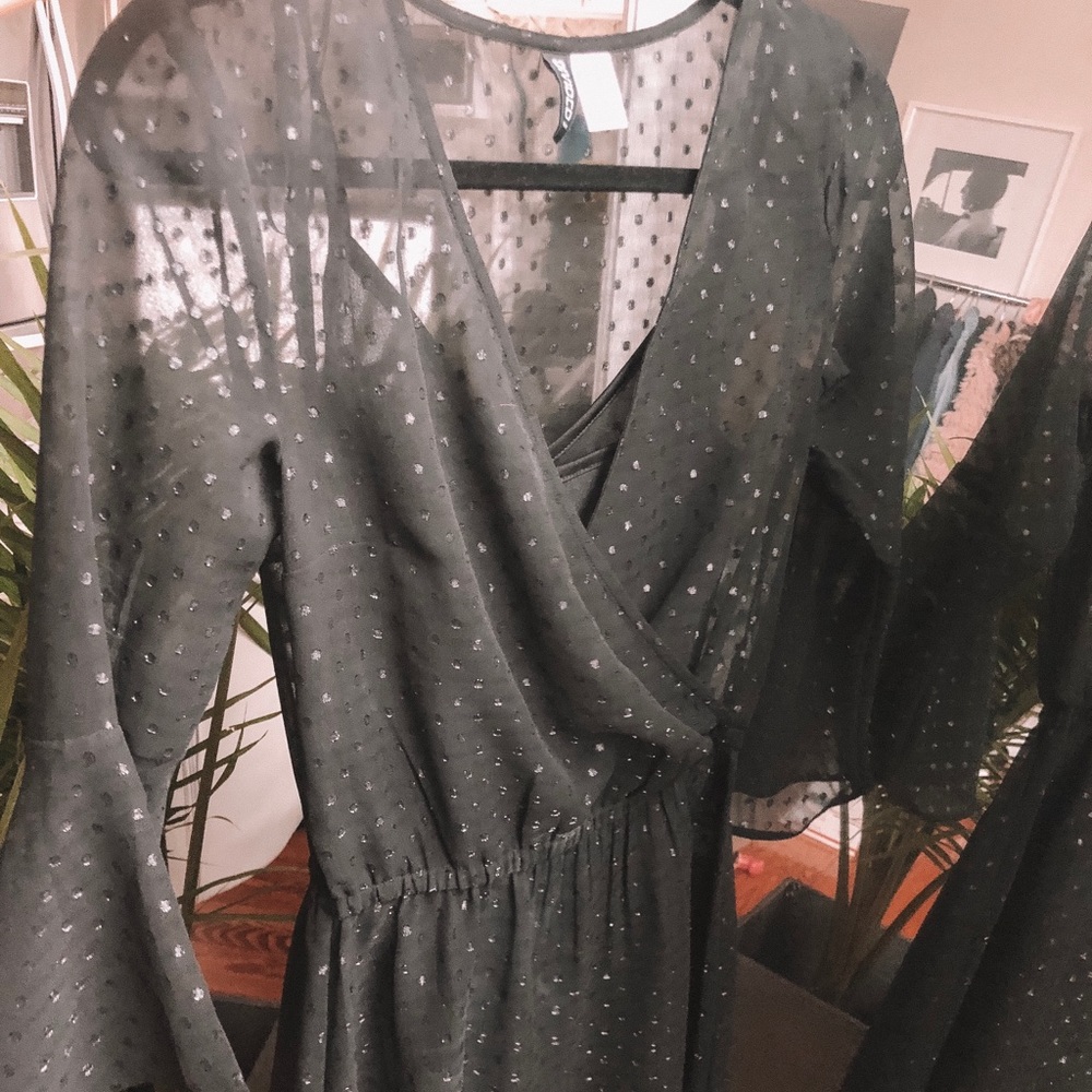 Glitter polka dot v neck skater dress